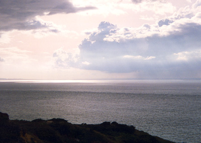 The western Solent and Poole Bay looking from Headon Heath, Isle of Wight, England the western solent